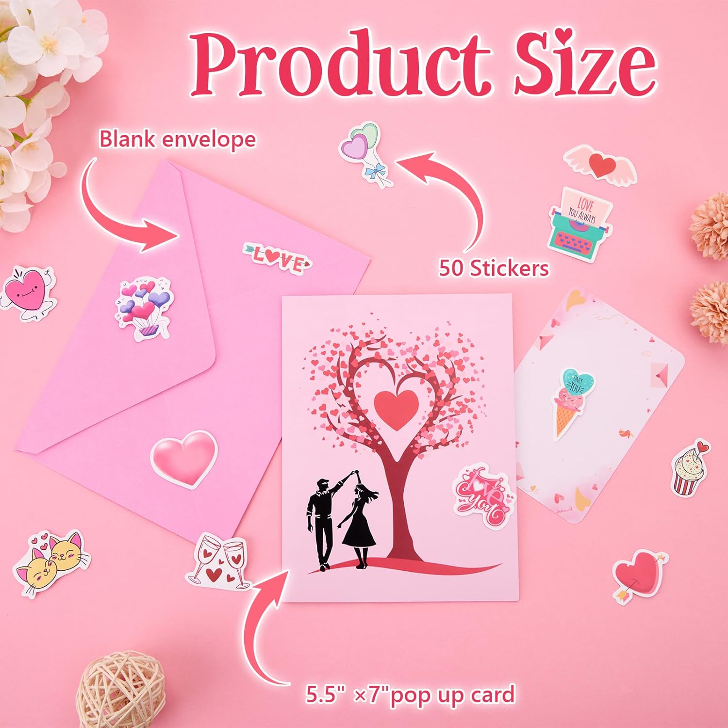 3D Pop Up Anniversary Card With 50 Stickers, Romantic Valentines Day Card,Engagement Gifts For Couples,Husband,Wife