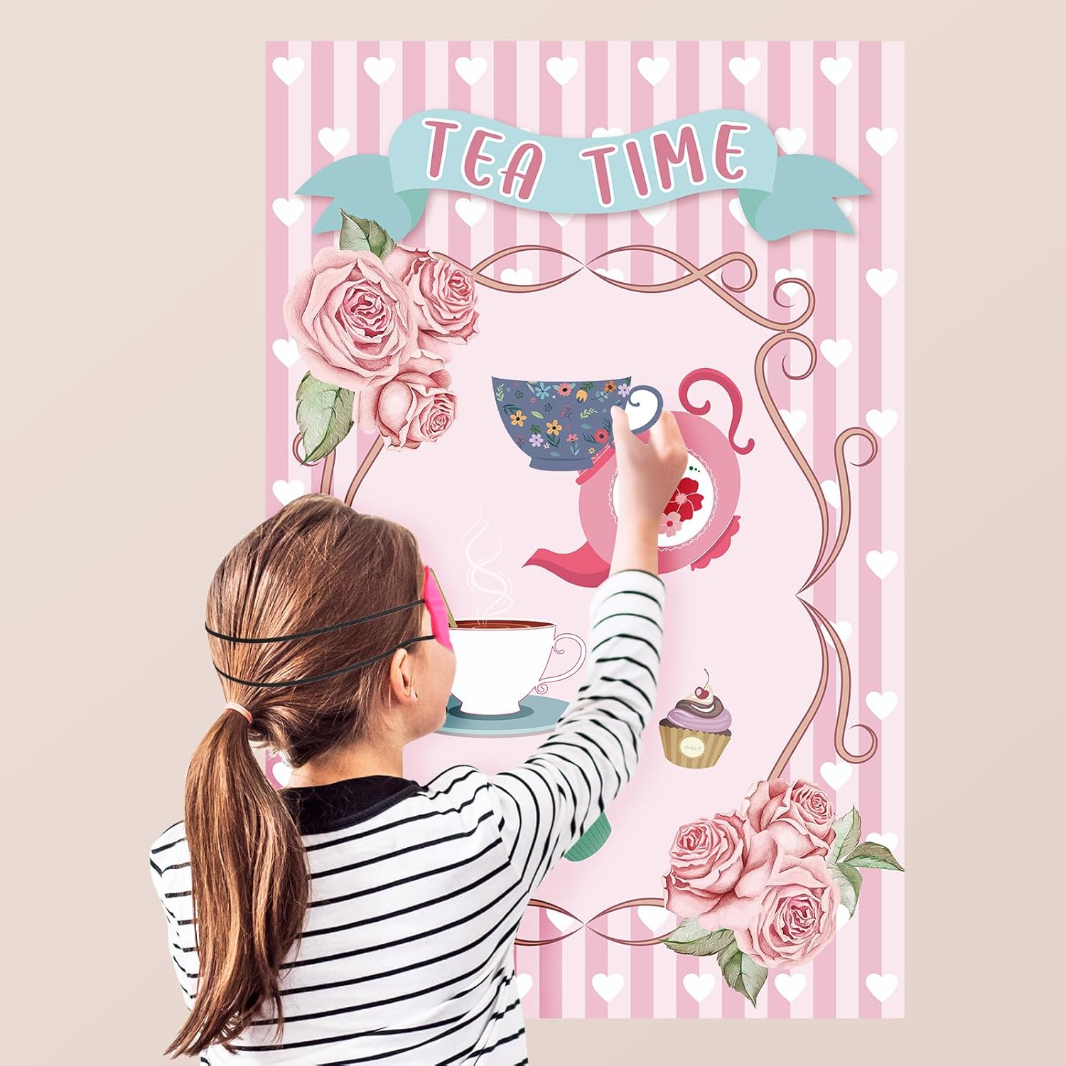 Tea Party Games: Pin The Tea Cup With 24 Pcs Stickers, Large Games Poster For Girls' Birthday Party