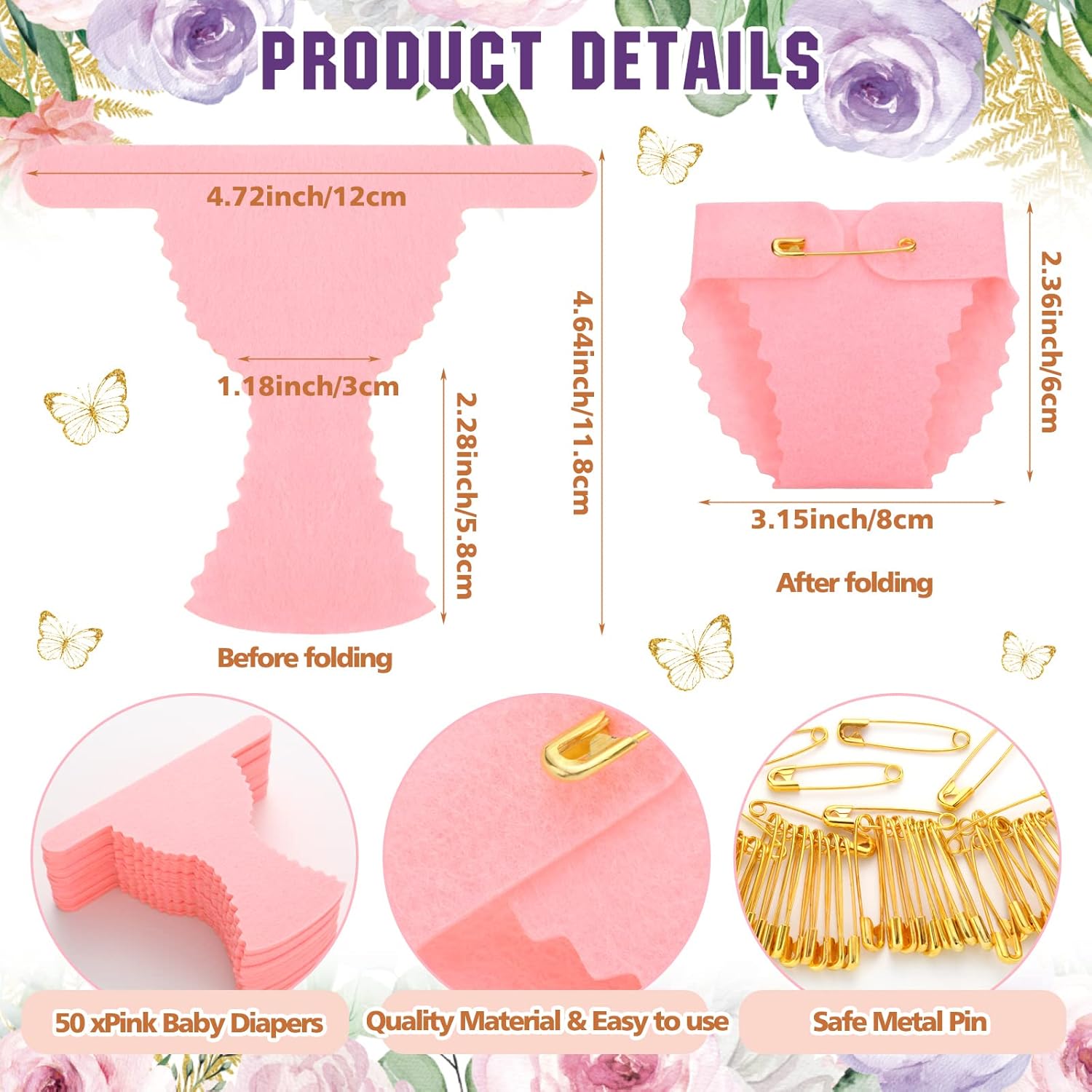 51 Pcs Dirty Diaper Baby Shower Games Butterfly Baby Shower Game Funny Wooden Sign 50 Pcs Mini Cute Felt Diaper For Gender Reveal Party Decoration