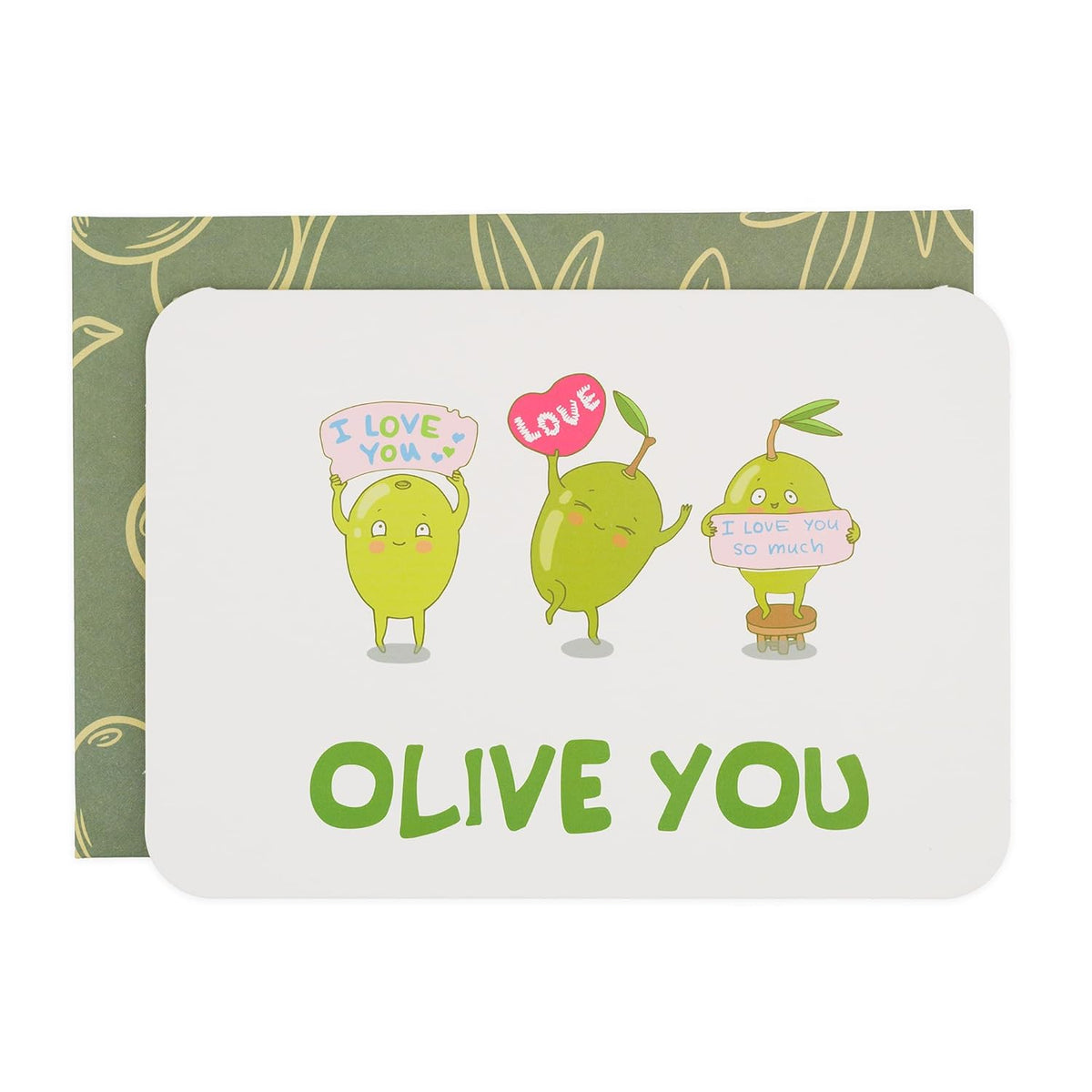 Cute Pun I Love Card With Envelope – “Olive You” – Funny Romantic Greeting Card For Valentines Day, Anniversary, Or Birthday | Pairs Well With Gifts For Men And Women