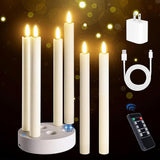 Rechargeable Flameless Taper Candles, 6 Pcs Real Wax Rechargeable Led Candles Flickering With Remote Timer And Charging Base, Battery Operated Candlesticks For Christmas Wedding Party Home Decor