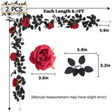 2 Pack Artificial Burgundy Flower Head Garland Each 6.7Ft Fake Rose Vine Hanging Rose Garland For Door Stairs Table Centerpiece Arrangement Wall Decor