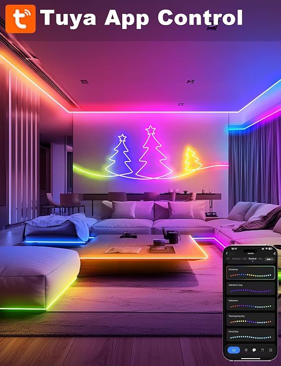 33Ft Smart RGBIC LED Neon Rope Lights with Alexa Google Assistant Music Sync App Control