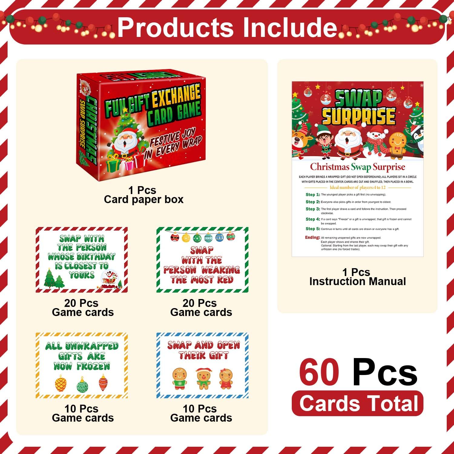 Christmas Exchange Game, Christmas Games Cards With Box, White Elephant Gift Exchange Cards Holiday Present, Christmas Games For A Group Family Coworker Xmas Party Supplies