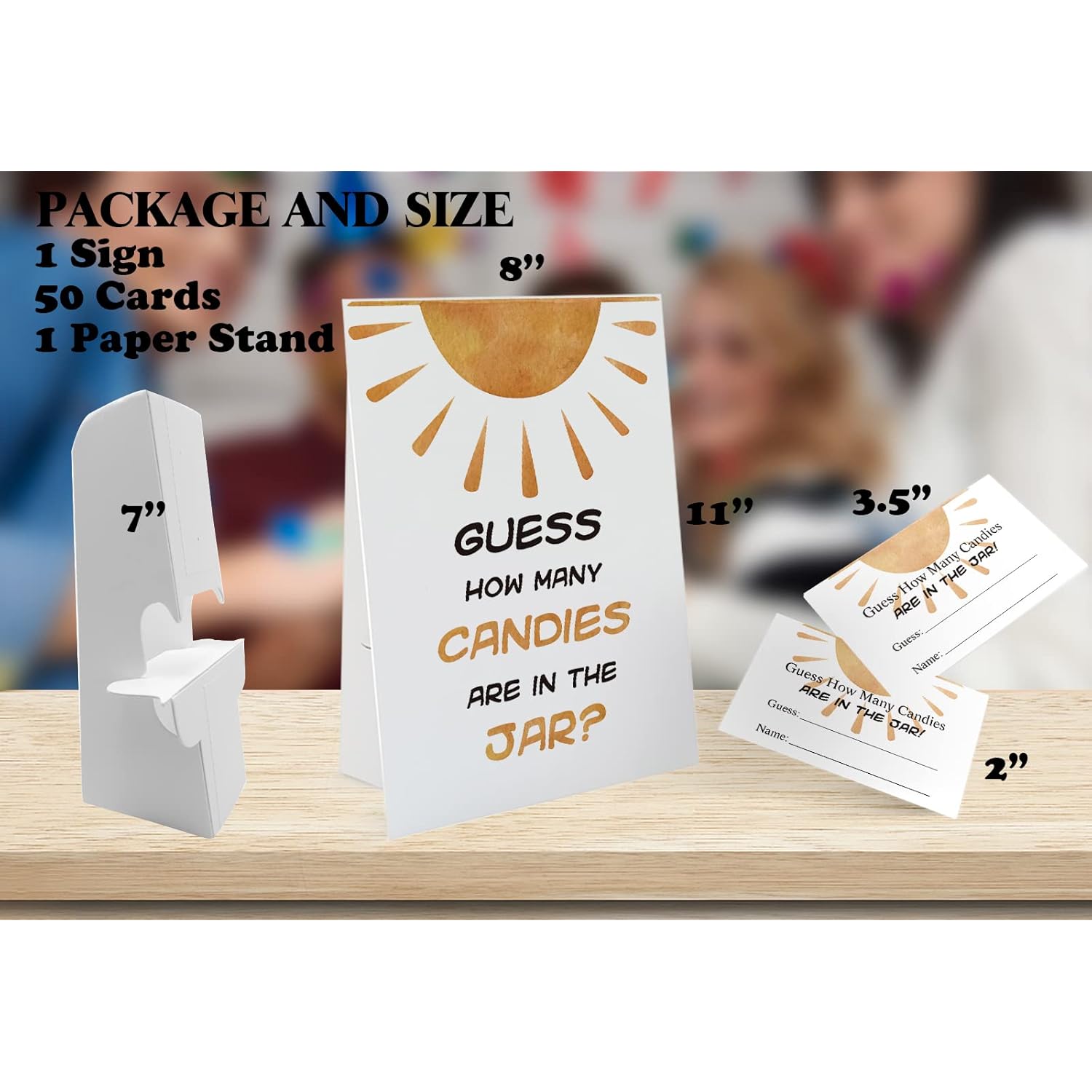 Candy Guessing Game Cards-1 Sign 8X11 And 50 Cards, Sun How Many Game Sign, For Boys Girls Birthday Party, Baby Shower, Party Games Activities And Decorations 07