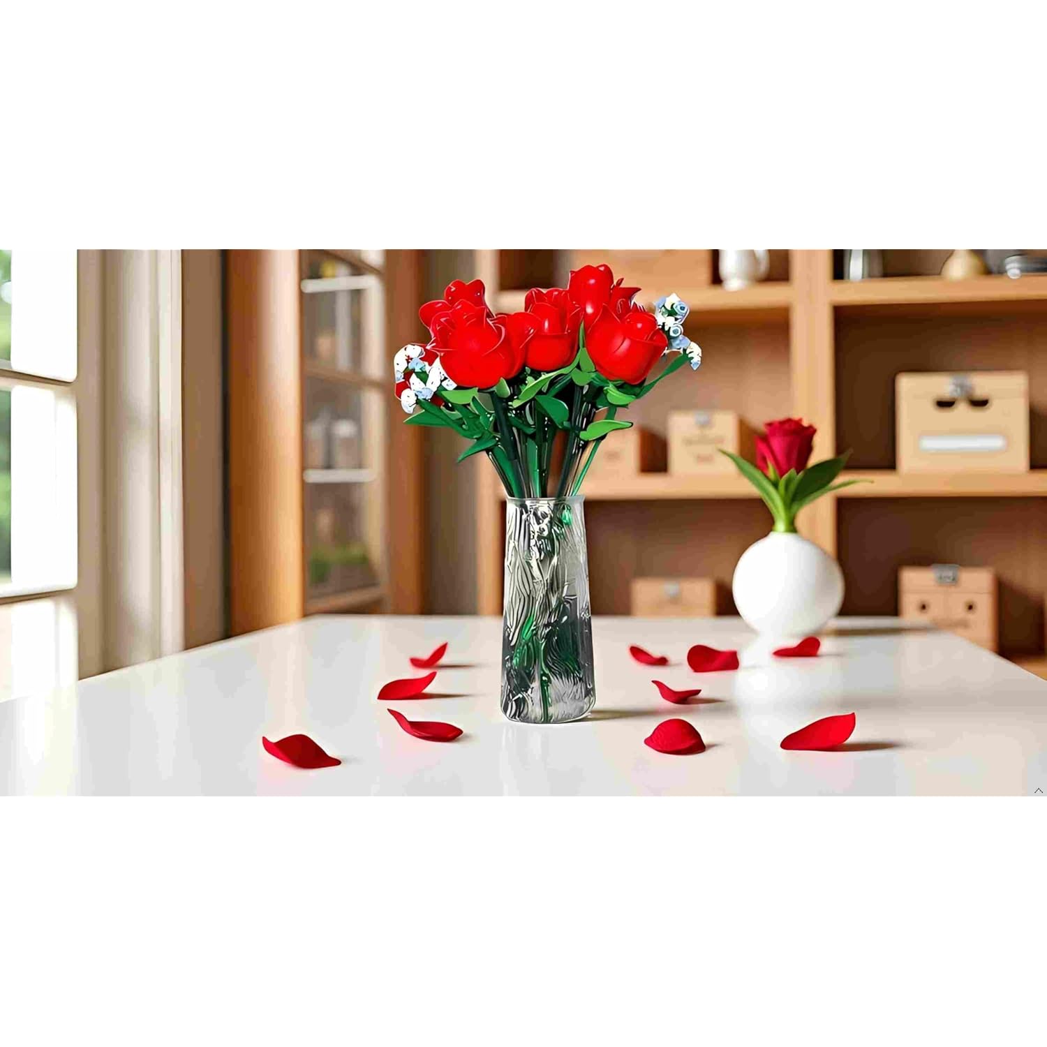 Bouquet Building Set Roses- Fake Flowers Building Set -Artificial Flowers Used For Home Decoration -Tables, Dormitories, Bookshelves, Office Decoration Flowers For Women