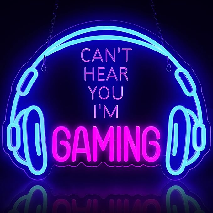 Large Gaming Neon Sign USB Dimmable LED Headset Wall Decor for Game Room Bedroom