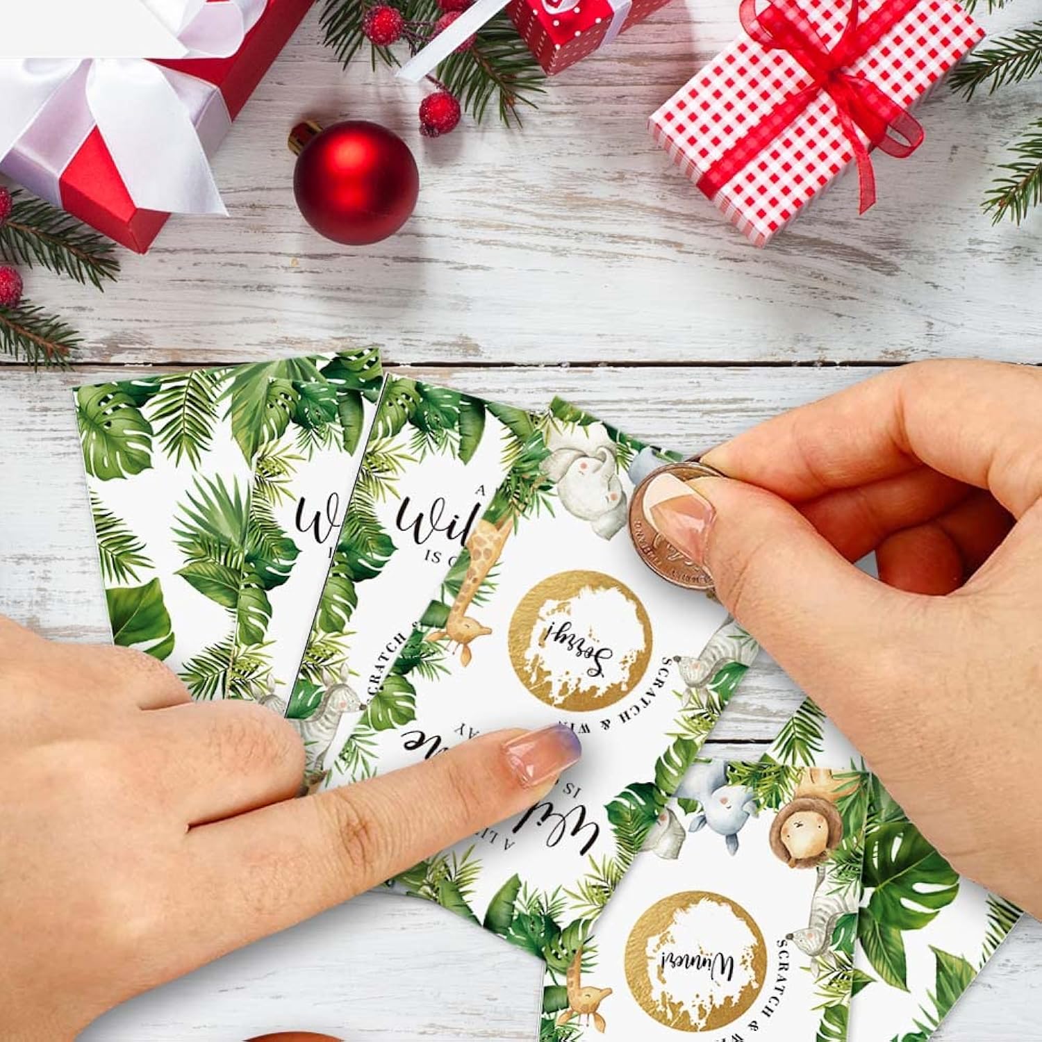 50 Pack Shower Scratch Off Game, Forest Animal Green Baby Shower Birthday Lucky Draw Card, A Little Wild One On The Way
