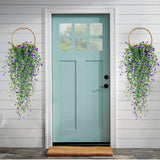 Artificial Hanging Flowers, 3 Pcs Fake Hanging Plants Artificial Vines For Outdoors, Fake Ivy Vine Uv Resistant No Fade Faux Plants For Indoor Outside Garden Patio Yard Greenery Decoration (Purple)