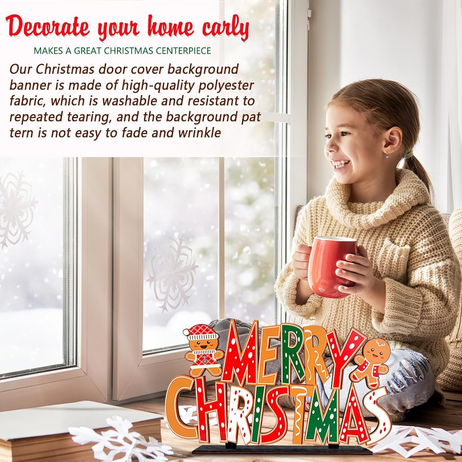 Gingerbread Christmas Decorations Merry Christmas Table Centerpieces Gingerbread Man Wooden Sign Xmas Front Door/Wall Decor Party Supplies