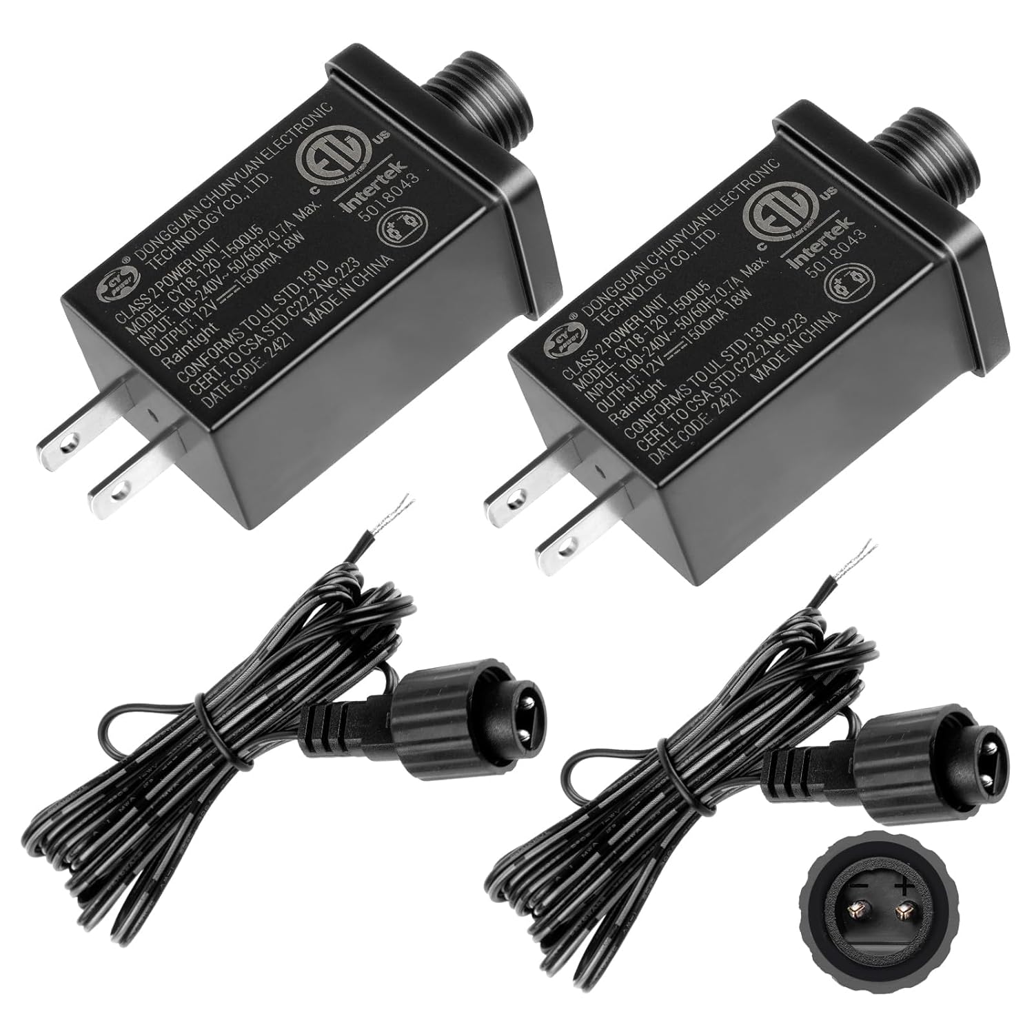 2Pack 12V 1.5A Yard Inflatable Plug Adapters With 2 10Ft Extension Cables Replacement Class 2 Power Supply For Halloween