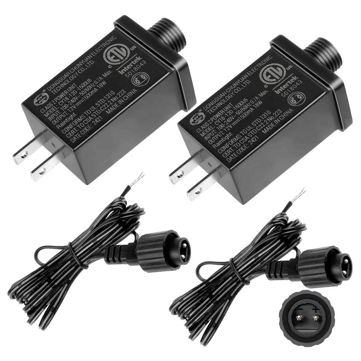 2Pack 12V 1.5A Yard Inflatable Plug Adapters With 2 10Ft Extension Cables Replacement Class 2 Power Supply For Halloween