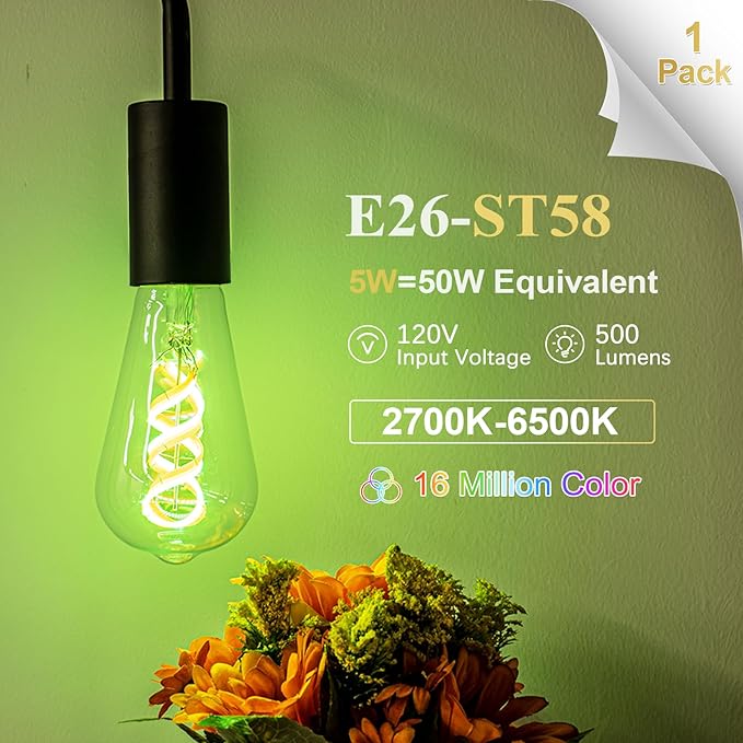 ST19/ST58 Smart Edison Bulb WiFi Color Changing 5W Alexa Google Home Compatible 500LM