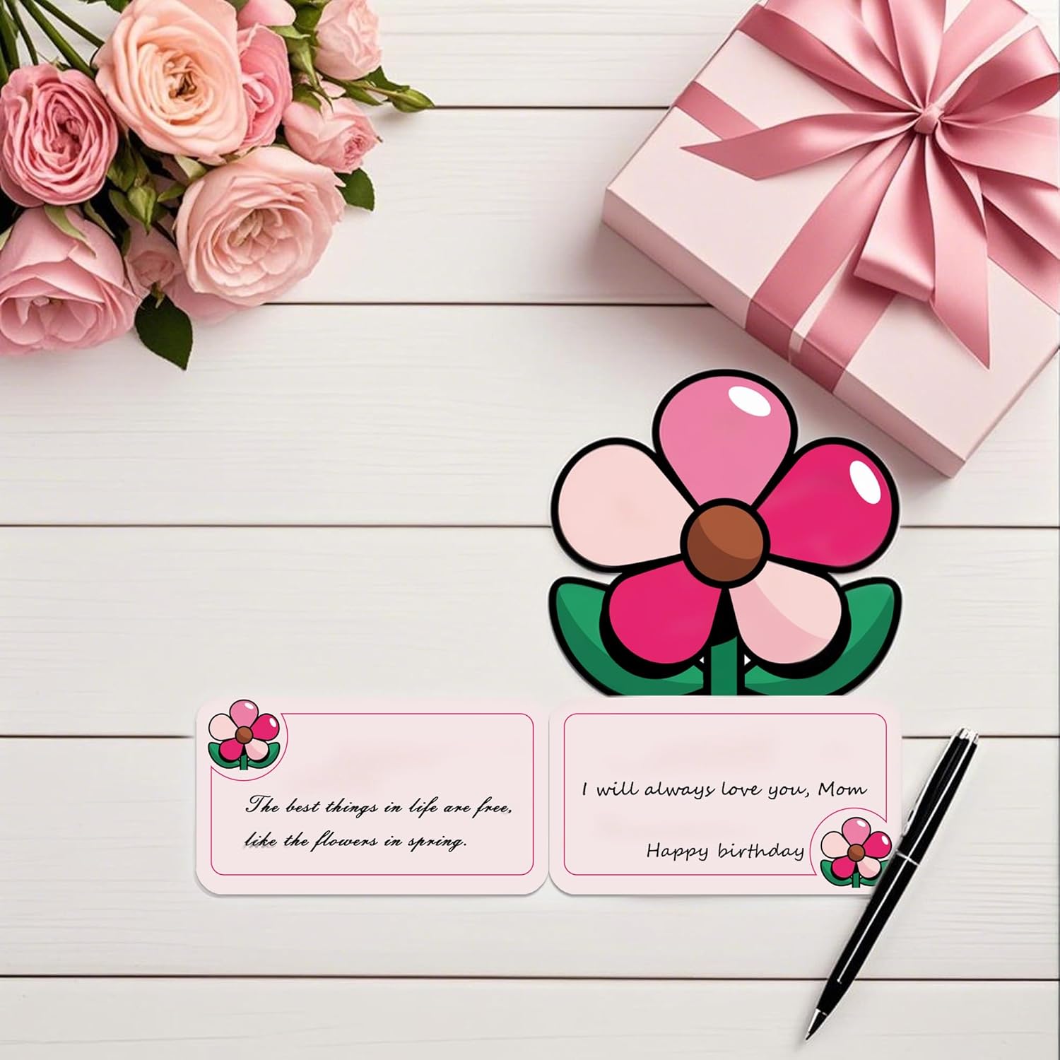 Mom Birthday Card, Flower-Shaped Mothers Day Card Gift From Daughter Son With Coordinating Envelope & Decorative Stickers