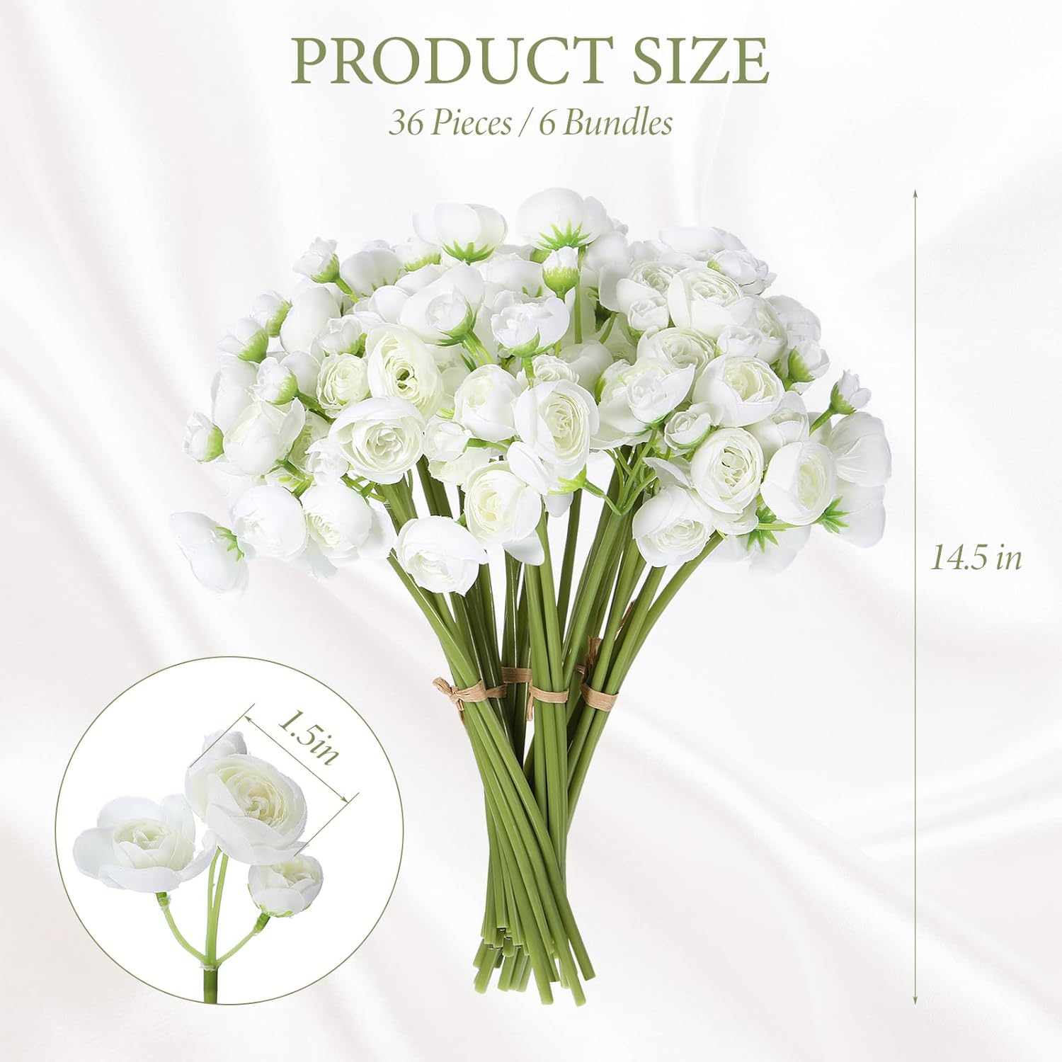 36 Pcs Ranunculus Artificial Flower Silk White Flower Realistic Faux Rose With Long Stems Fake Ranunculus Bouquet Wedding Flowers Bulk For Diy Bride Centerpiece Decoration(Ivory White)
