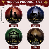 100 Pcs Christmas Nativity Paper Plates 7 Inch Jesus Holy Night Disposable Plate Bible Tableware Set Xmas Religious Dinnerware Nativity Party Supplies For Christmas Baptism Winter Holiday Party Decors
