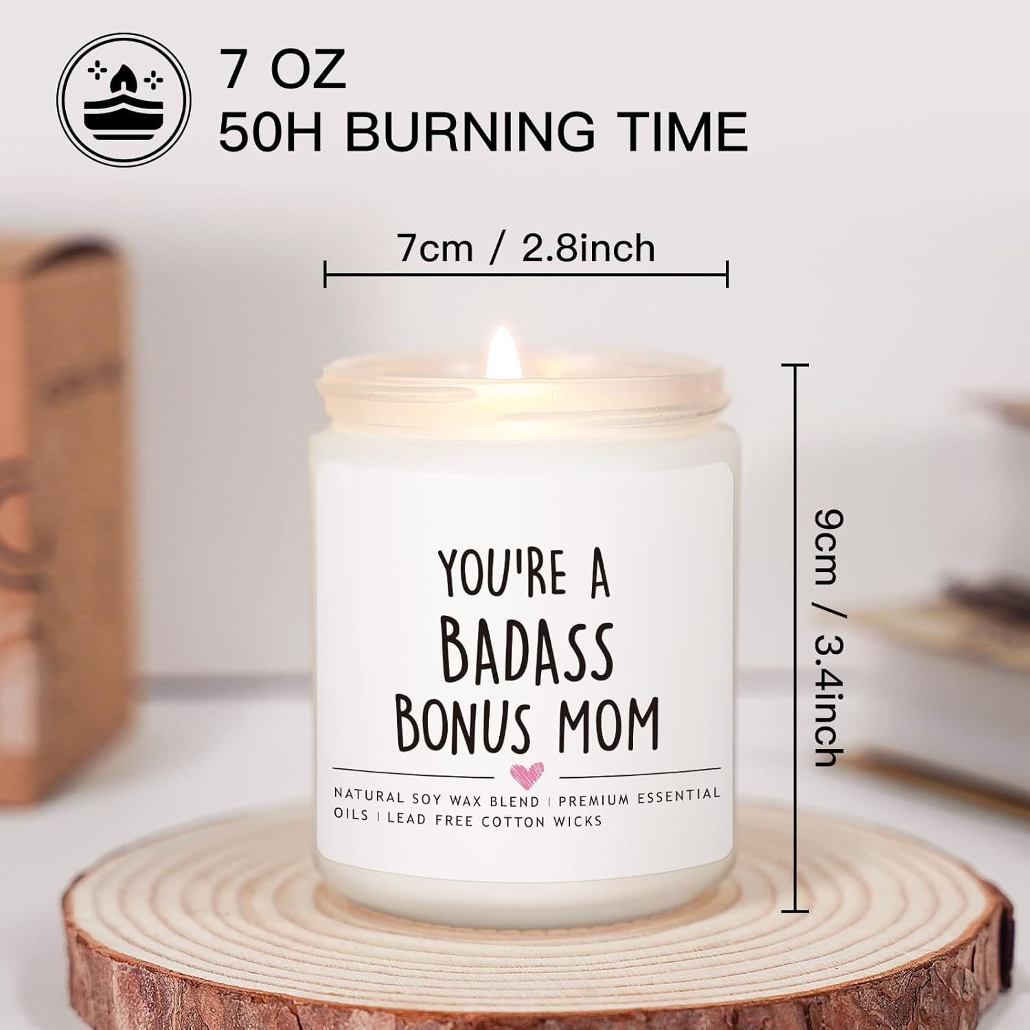 Bonus Mom Gifts From Daughter Son, Mothers Day Gifts For Stepmother, Badass Jar Candle Gift For Stepmom, Birthday Thanksgiving Day Christmas Gift For Stepmom, Adopted Moms, Second Moms