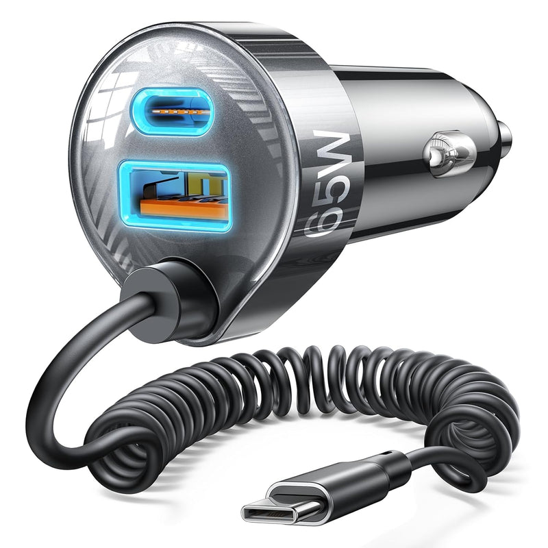 65W USB-C Car Charger, Fast PD & QC3.0 for iPhone 15, iPad, Samsung, Android