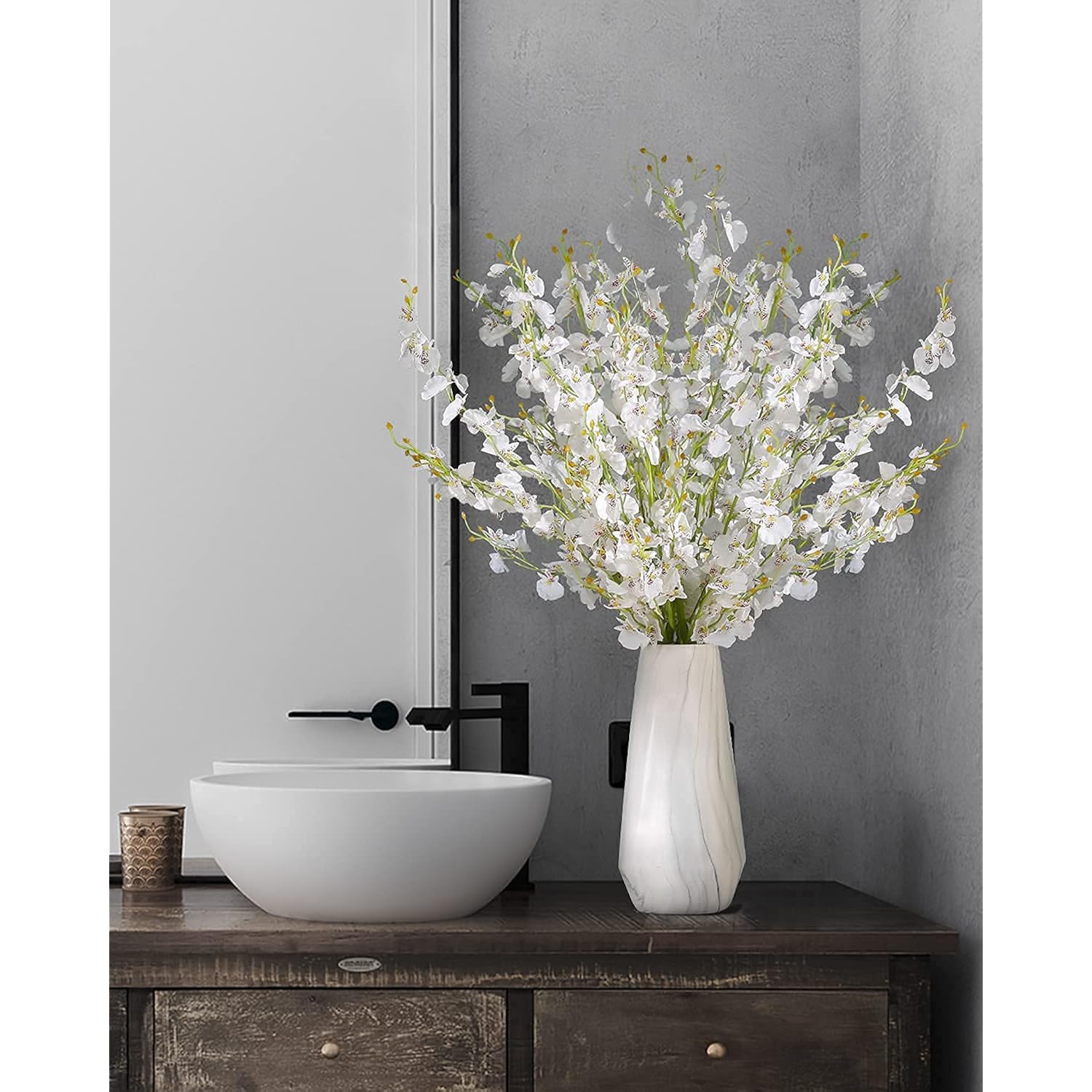 12Pcs White Artificial Orchids Flowers, Fake Dancing Orchids Bouquet Silk White Faux Bouquet For Diy Indoor Outdoor Wedding Party Home Kitchen Office Decoration