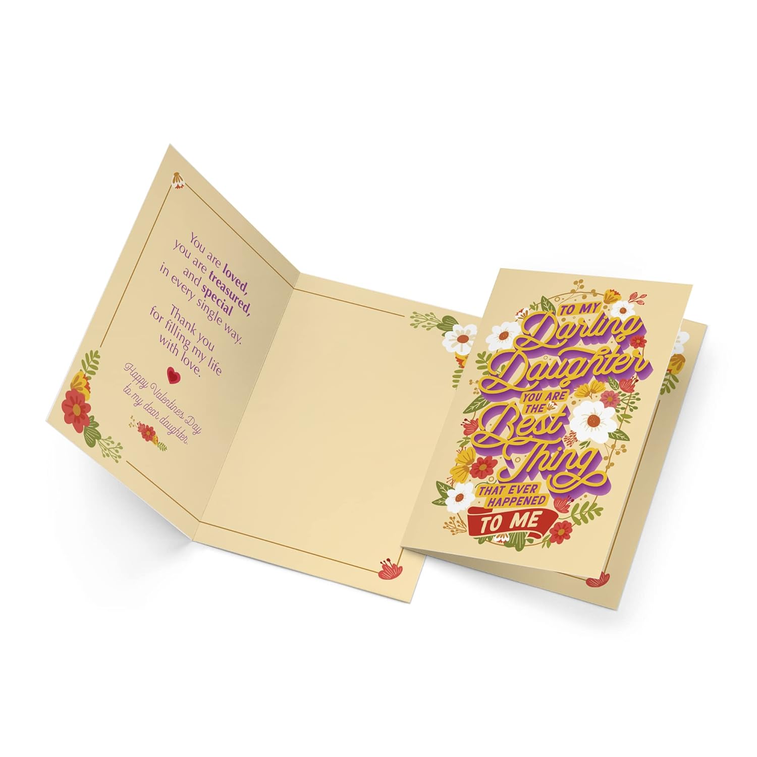 Daughter Valentine'S Day Card, Made In America, Eco-Friendly, Thick Card Stock With Premium Envelope 5In X 7.75In, Packaged In Protective Mailer (Flowers)
