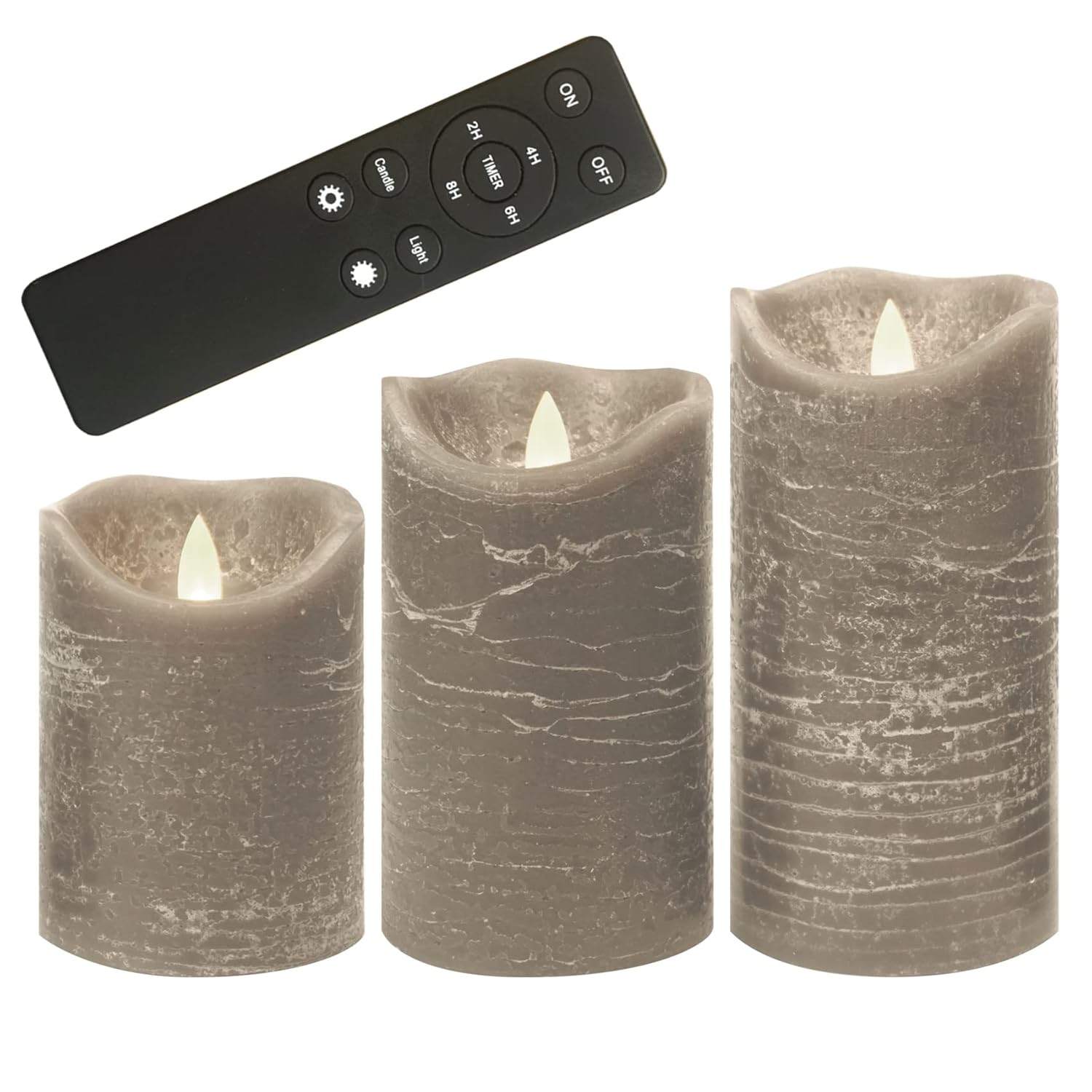 Real Wax Battery Operated Flameless Pillar Candles With Remote And Timer Realistic Flickering Electric Tall Led Lights For Wedding Dinner Party Christmas Centerpiece Fireplace Decor 3 Pack Gray