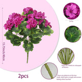 2 Pcs Artificial Geraniums For Outdoors Silk Geranium Flowers Fuchsia Artificial Geranium Bush Faux Flowers For Planter Outside Garden Patio Grave Cemetary Vase Table Centerpiece Indoor Decor