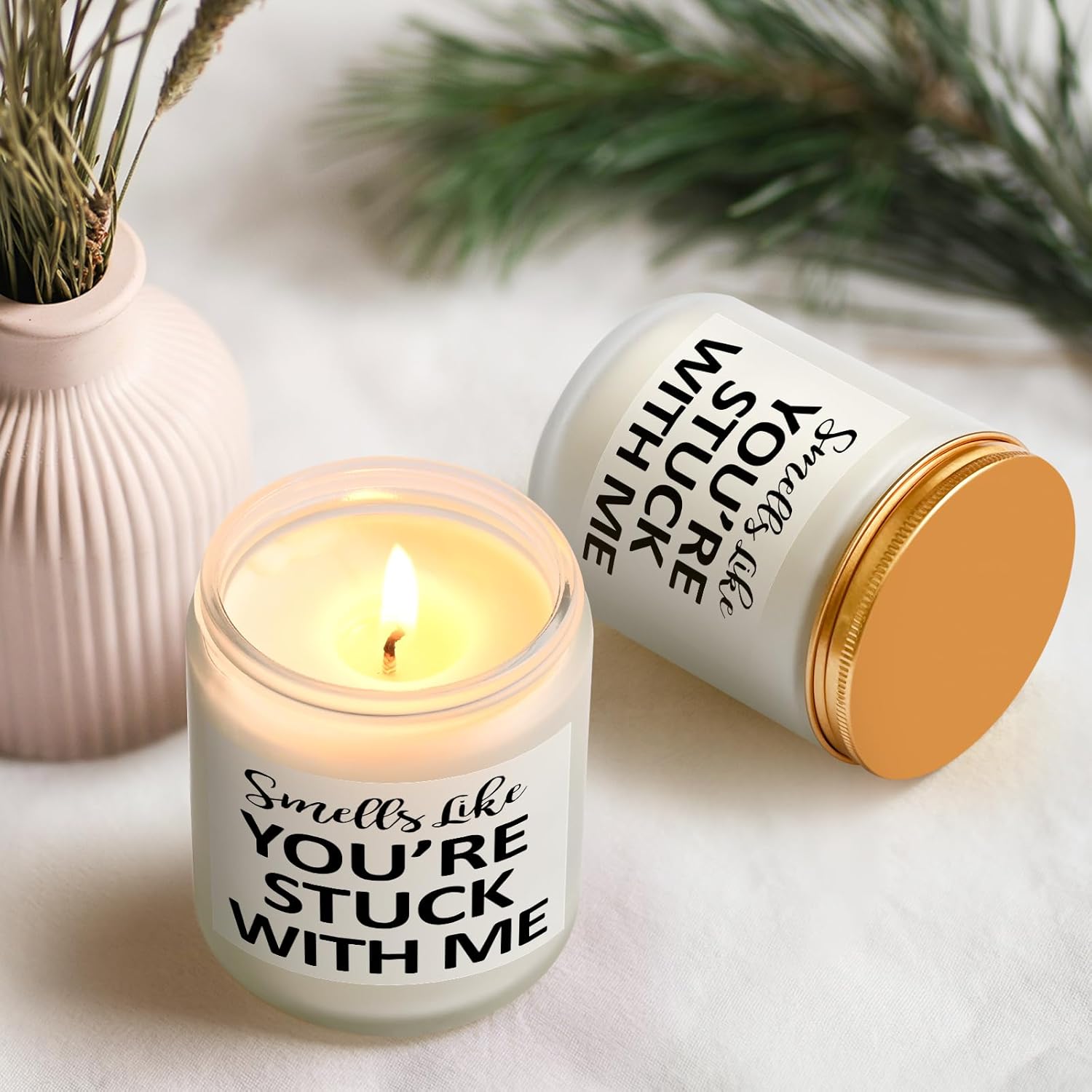 Girlfriend Gifts, Christmas Gifts For Girlfriend Boyfriend, Smells Like You'Re Stuck With Me Scented Candle, Unique Romantic Gifts For Her Him On Birthday Valentine'S Day(7 Oz, White)