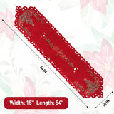 Red Christmas Table Runner - Small 54 Inches Long, Embroidered Tree & Poinsettia Cutwork Lace Linen Tablerunner For Dining Room, Kitchen, Mantel Or Coffee Table, Holiday Xmas Decor