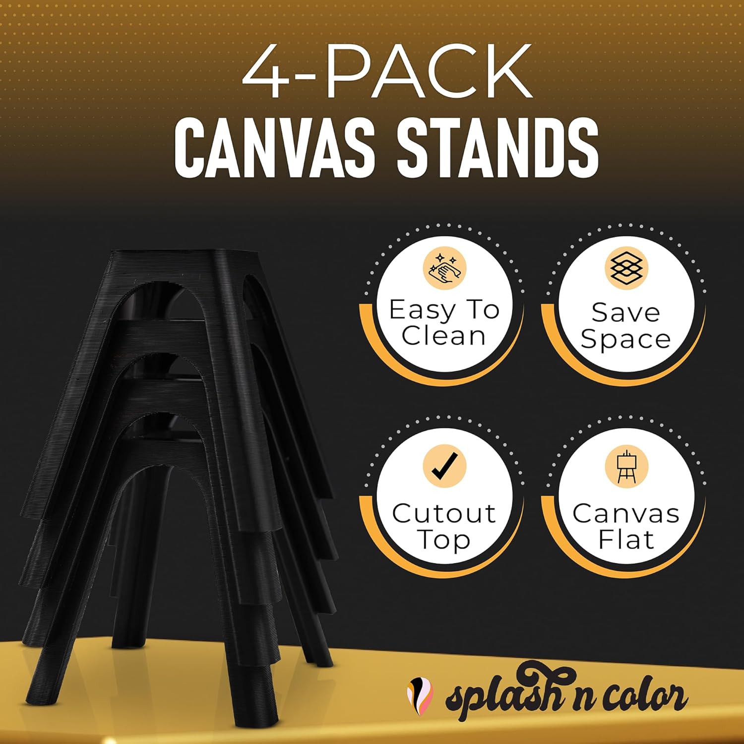 Splashncolor 4 Pack Canvas Stand - For Acrylic Pouring Masters Ready To Pour Acrylic Paint, Riser Up To Medium Canvas For Painting, Pour Painting Stand For Cups And Painting Supplies (Black, 3 Inches)