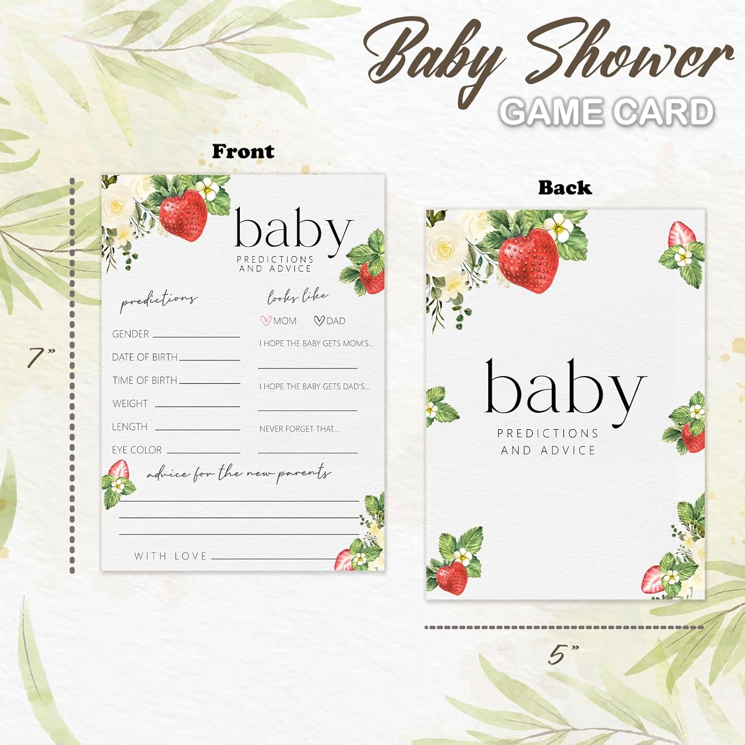 Hilarious Gender Reveal Games, Predictions And Advice Game Cards, Strawberry Sweet Party Decorations Favors Ideas -30 Pcs, 5X7 In - H05