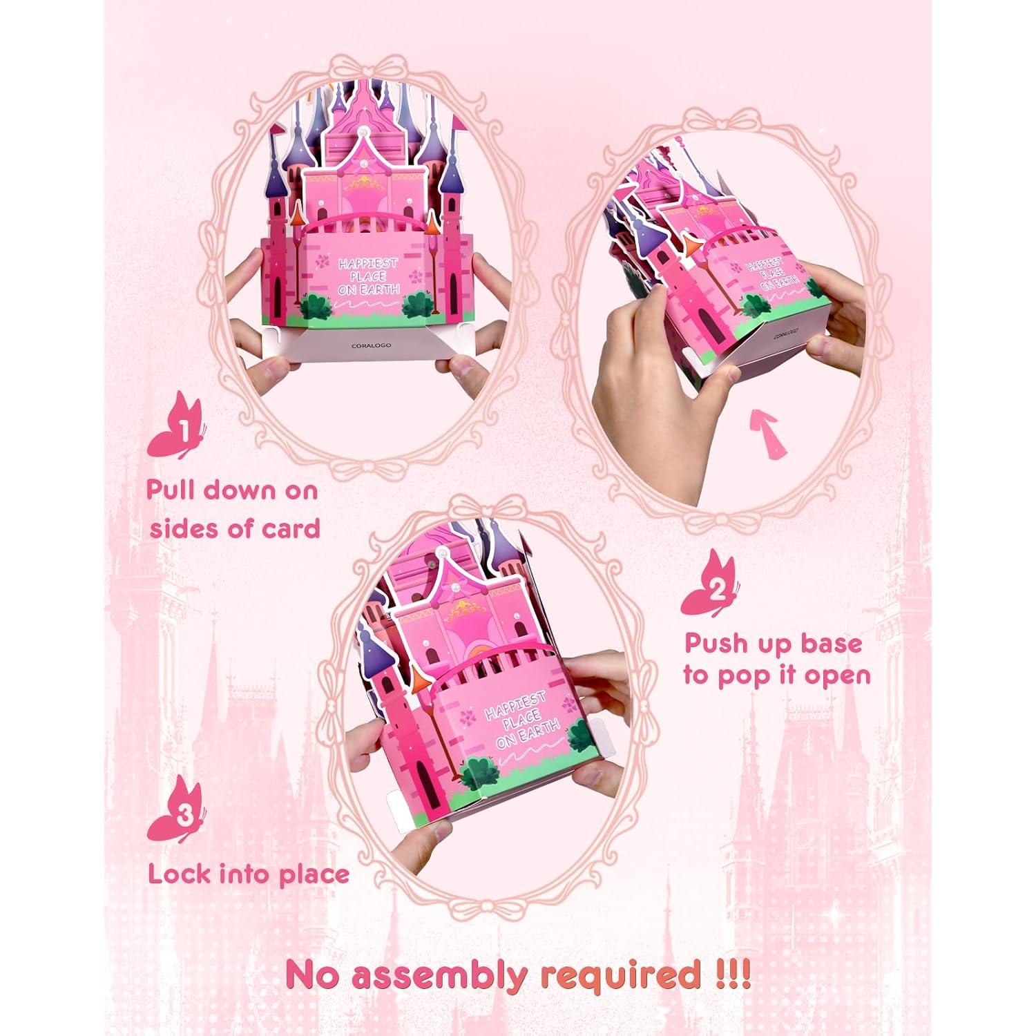 Castle Pop Up Card For Girl - 3D Valentine'S Day Card With Envelope, Happiest Place On Earth, Cartoon Decor Gifts For Kids Daughter Sister Niece Women On Birthday Valentines All Occasion