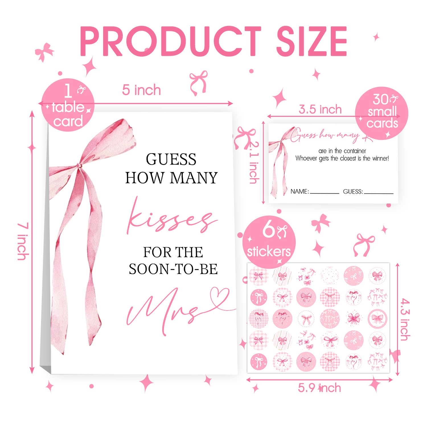 Bridal Shower Games Activities, Wedding Shower Games For Engagement Party Pink Bow Theme Decorations, Bridal Showers Game Guests, Guess How Many Kisses Activities