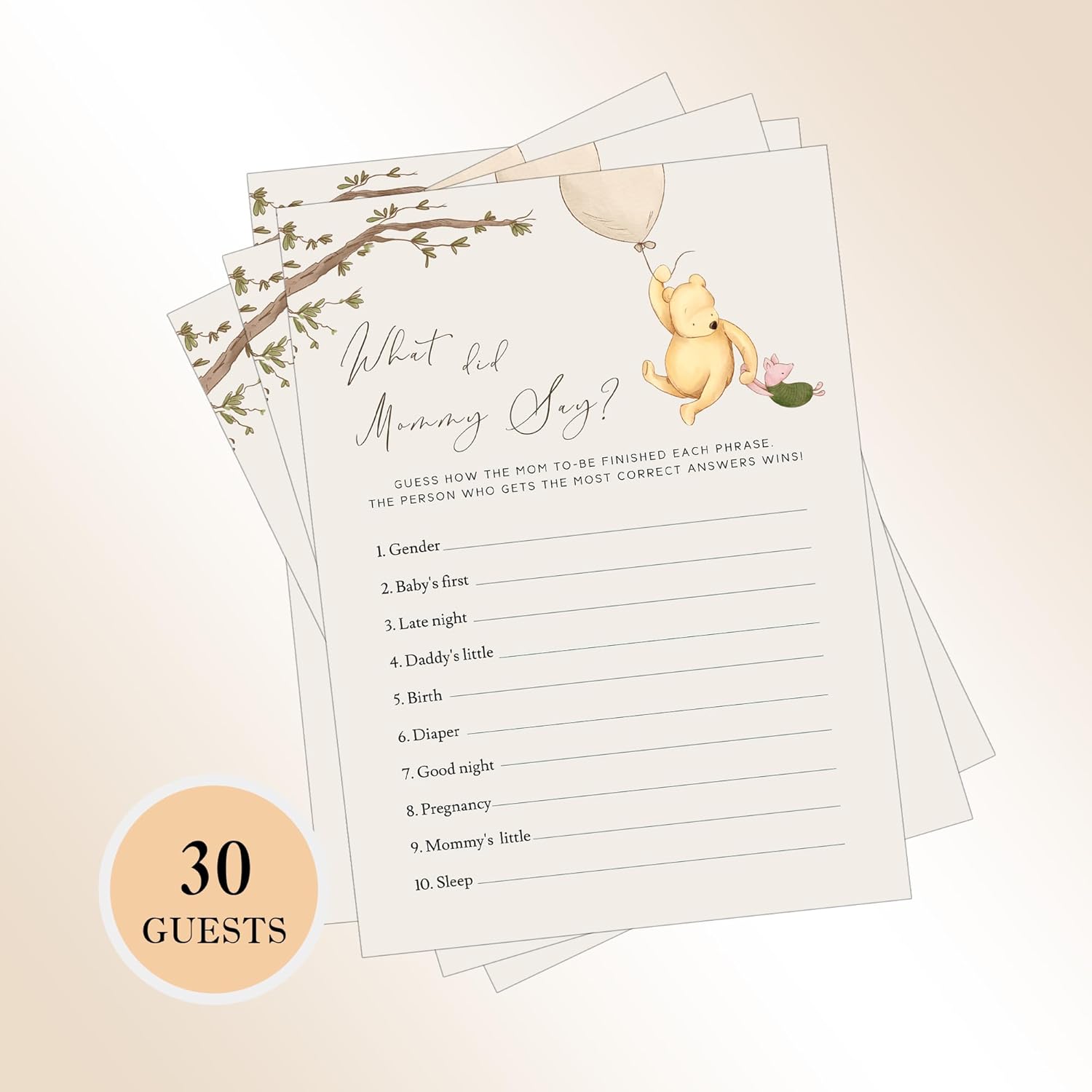 Winnie The Pooh Baby Shower Game Cards, What Did Mommy Say, Set Of 30, Party Games & Activities, Decorations