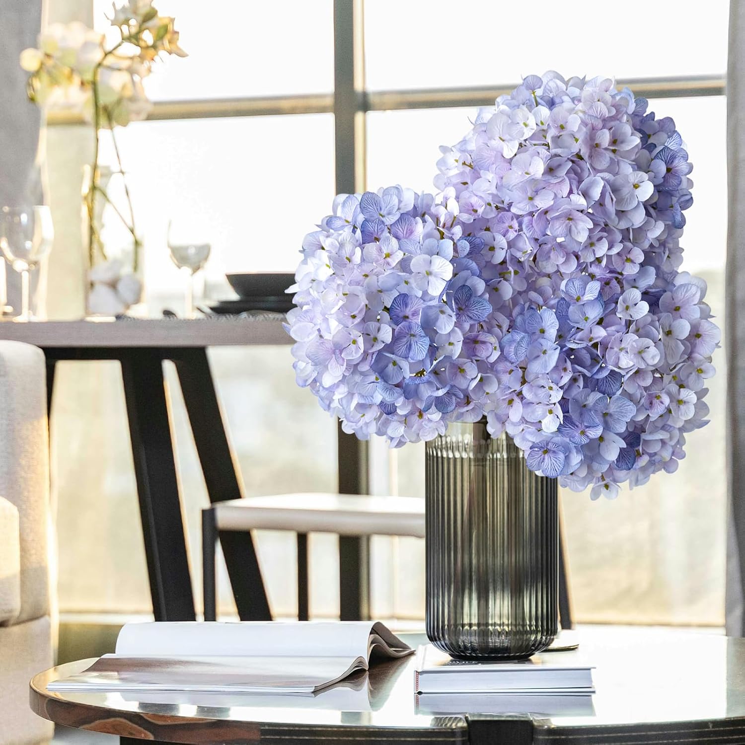 3Pcs Purple Hydrangea Artificial Flowers 25.6" Large Fake Hydrangeas Flowers With Stems Faux Silk Bouquet For Indoor Home Decor Table Wedding Party Floral Outdoor Centerpieces
