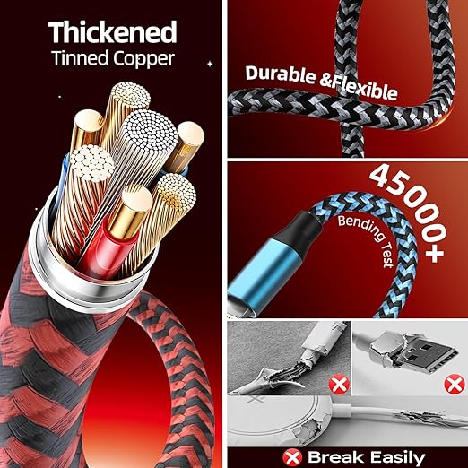5FT 4 in 2 USB C Multi Charging Cable for iPhone Apple Watch Travel Charger Car Camping