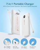 10000mAh Portable Power Bank with Built In Cables and AC Wall Plug Fast Charging Travel Charger