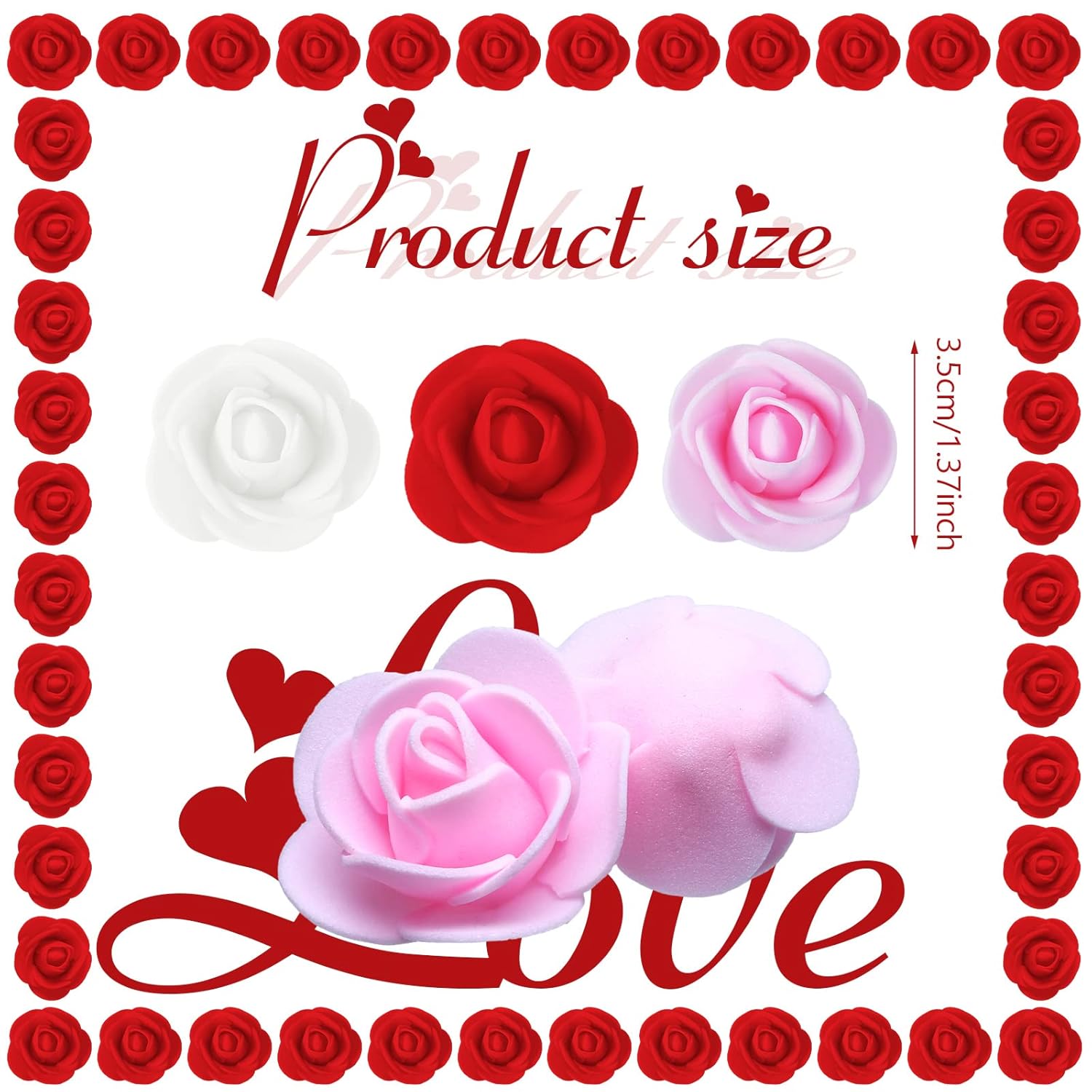 1000 Pcs 1.4 Inches Valentine Mini Foam Rose Bulk Artificial Mini Fake Roses Heads Foam Flowers For Diy Crafts Wedding Bouquets Centerpieces Party Decoration(White, Pink, Red)