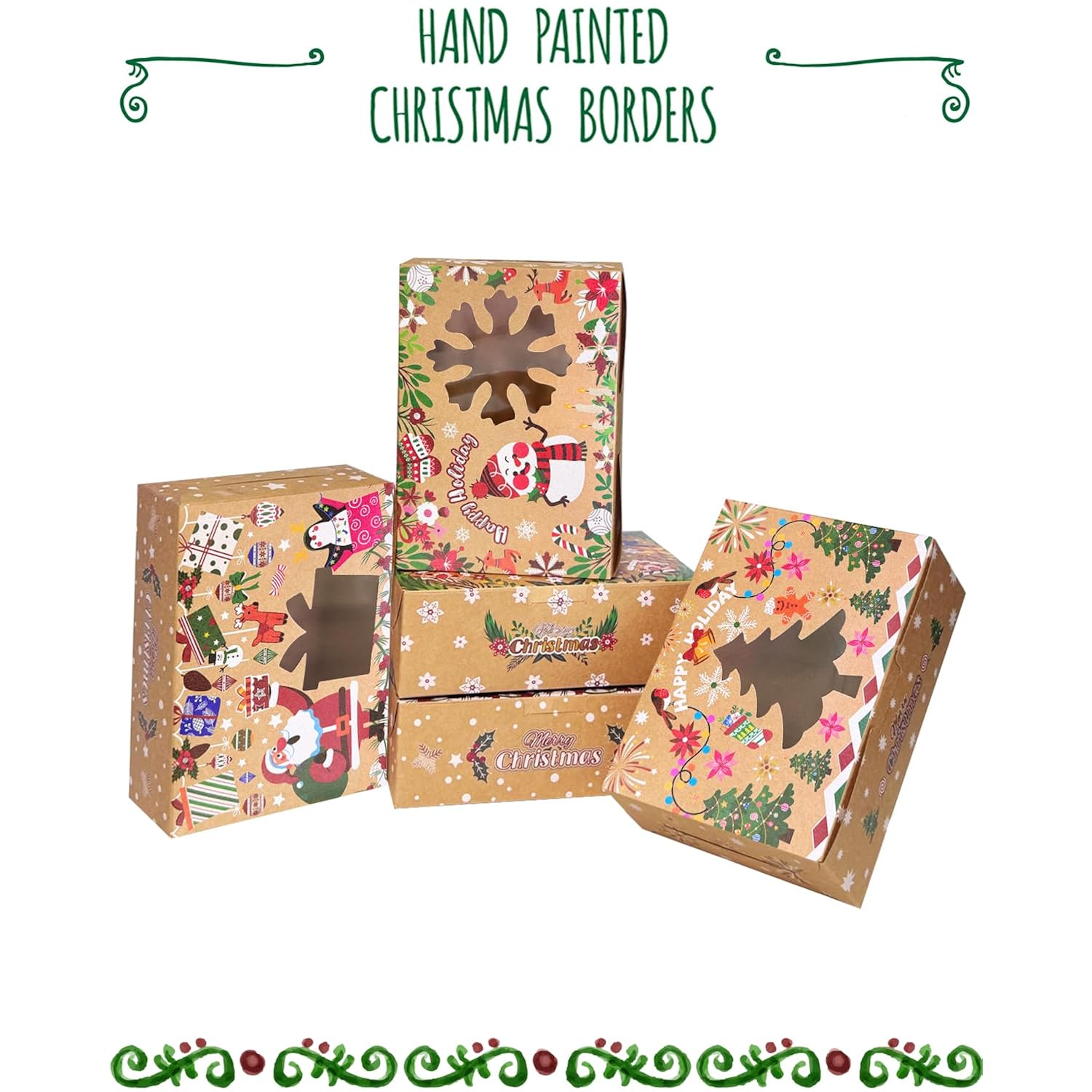 Christmas Wreath Cookie Boxes With Window 48Packs 6X8X2.7 Inch Bakery Box Pastry Box For Christmas