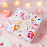 Pink Valentine'S Day Wrapping Paper - Mini Roll - 17 Inch X 33 Feet - Cupid Bear, Rabbit, Hot Air Balloon With Love & Polka Dot Reversible Gift Wrap For Wedding, Anniversary, Birthday, Party
