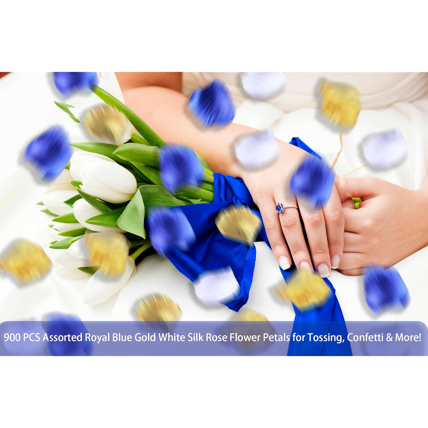 900 Pack Mixed Royal Blue Gold White Silk Wedding Flower Rose Party Centerpieces Wedding Confetti Table Scatters Christening Baby Boy Shower Decoration Favor