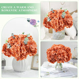 Burnt Orange Artificial Flowers Fake Hydrangeas Flowers Heads 10Pcs Full Hydrangea Silk Flowers With Stems For Fall Wedding Home Party Shop Baby Shower Decoration