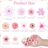 Artificial Flowers Heads 48Pcs Mini Silk Fake Flowers Heads Mix Daisy Dahlia Roses Pink Bulk Faux Rose For Craft Garland Graduation Wedding Bridal Party Centerpieces Home Decorations