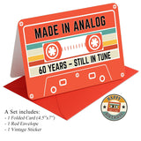 60Th Birthday Gift – Retro Cassette Tape Design – Made In Analog, Still In Tune – 60 Year Old Greeting Card For Him Or Her – 4.5X7Inch With Red Envelope, Sticker