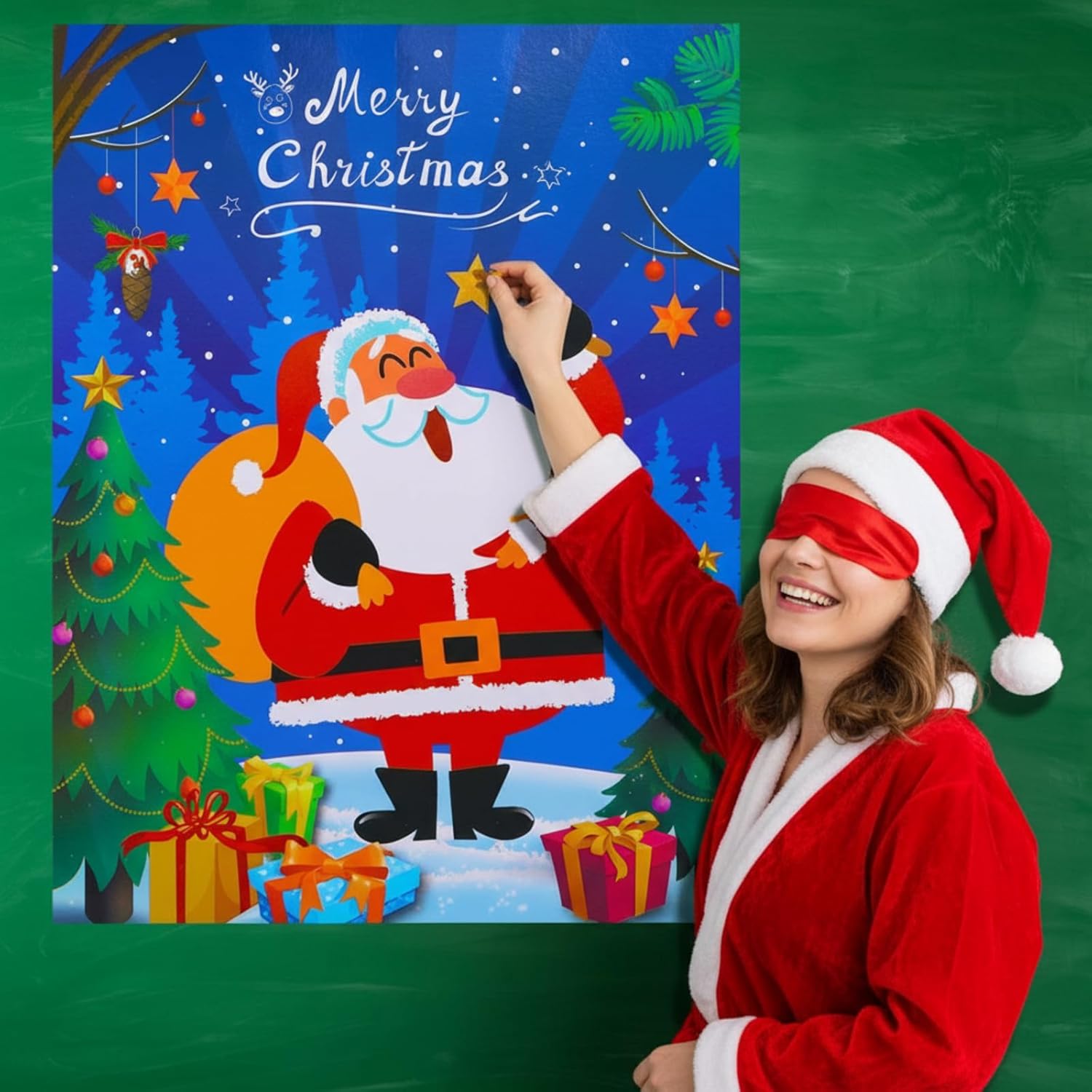 Christmas Party Games Pin The Nose Game On Santa Claus Fun Xmas Blindfold Party Games For Family Friends Christmas Party Favors Supplies