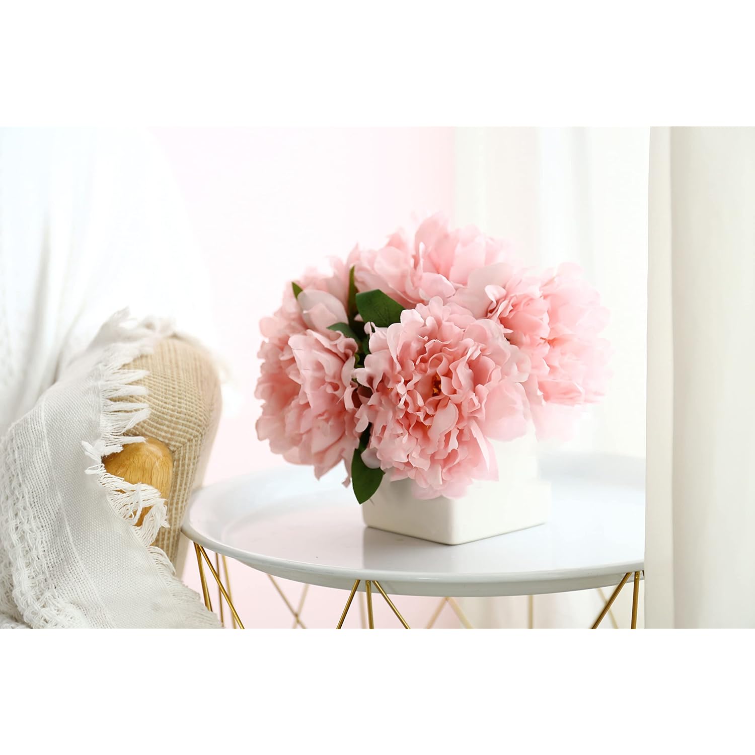Artificial Flowers With Vase, Fake Peony Flowers In Vase,Faux Flower Arrangements For Home Decor