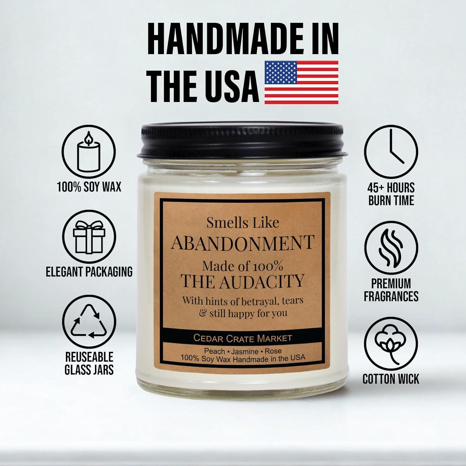 - Smells Like Abandonment 9 Oz Soy Wax Scented Candle With Funny Farewell Message - Goodbye Gift For Coworkers, Retirement, Moving Away -Relaxing 100% Soy Candle Made In Usa