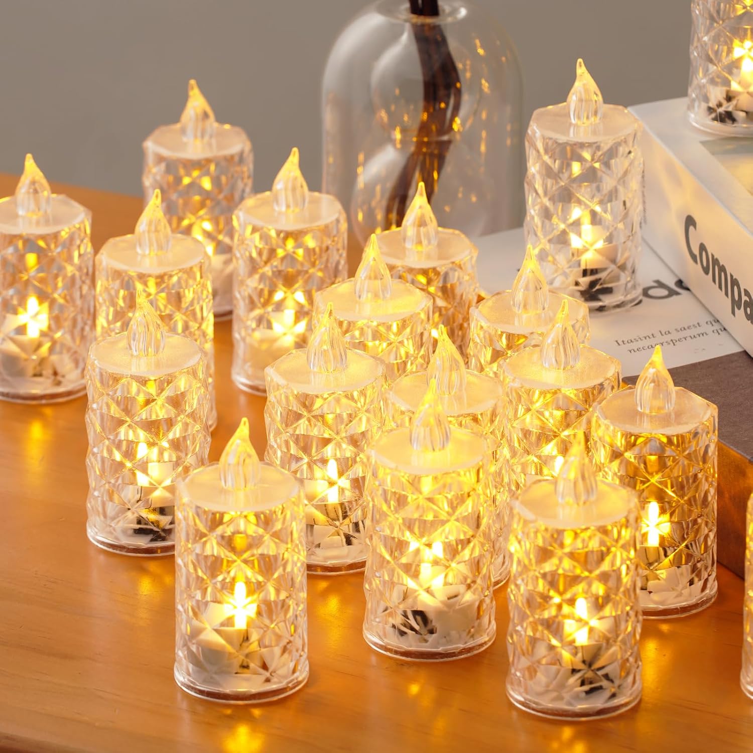 12-Pack Tea Lights Candles Battery Operated,Realistic Flicker & 200+ Hour Runtime - For Centerpieces, Weddings, Halloween, Christmas Decorations & Home Decor