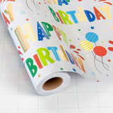 Birthday Wrapping Paper Roll For Boys Girls Kids Men Women - Colorful Gold Foil Balloon And Stars - Gift Wrap Paper For Birthday Party, 17 In X 32.8 Ft