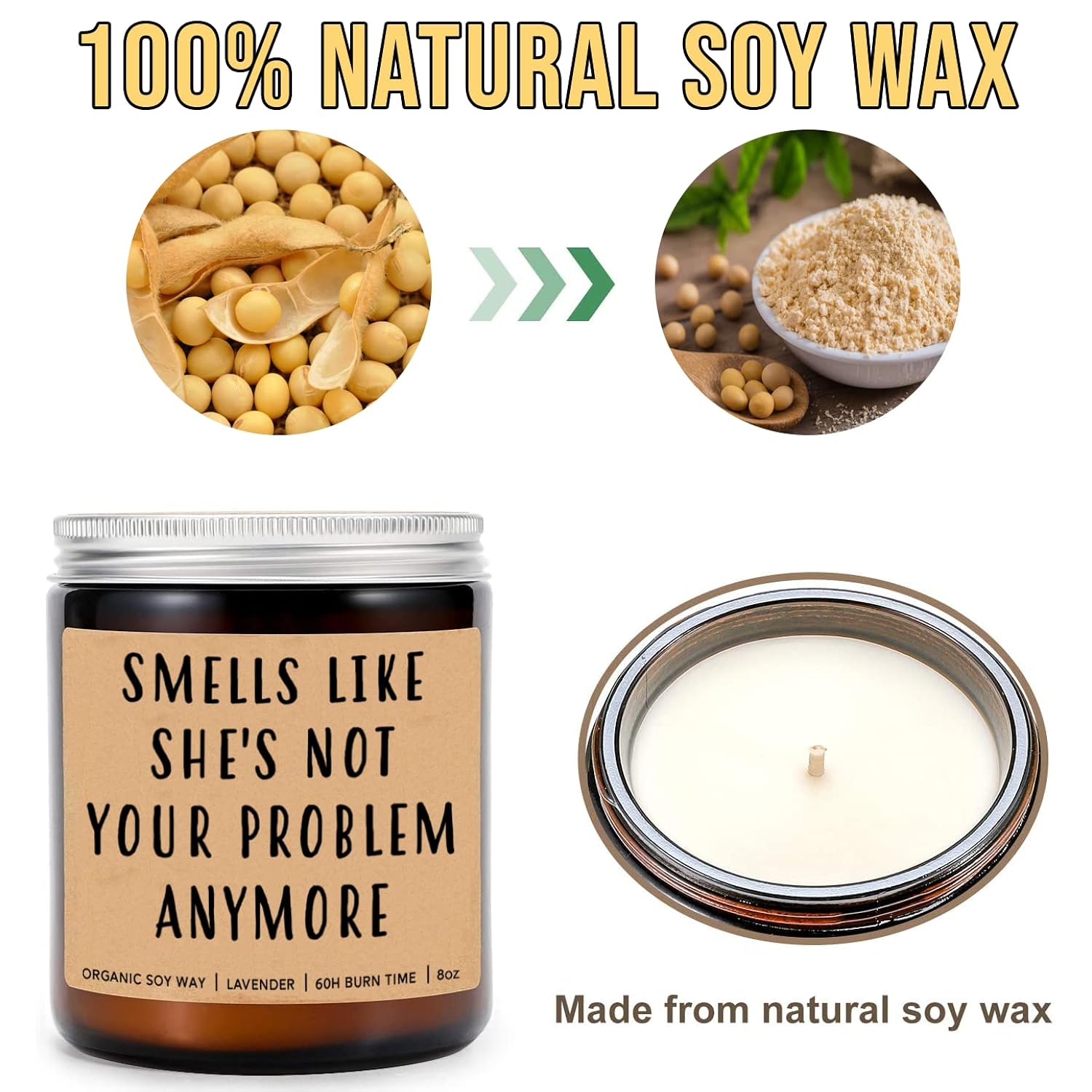 Smells Like She'S Not Your Problem Anymore Candle - Funny Break Up Candle - Funny Gift For Divorcee - Break Up Gift For Him- Friend- Bestie- Bff- Coworker - Lavender Scented Candles - Soy Wax Candle