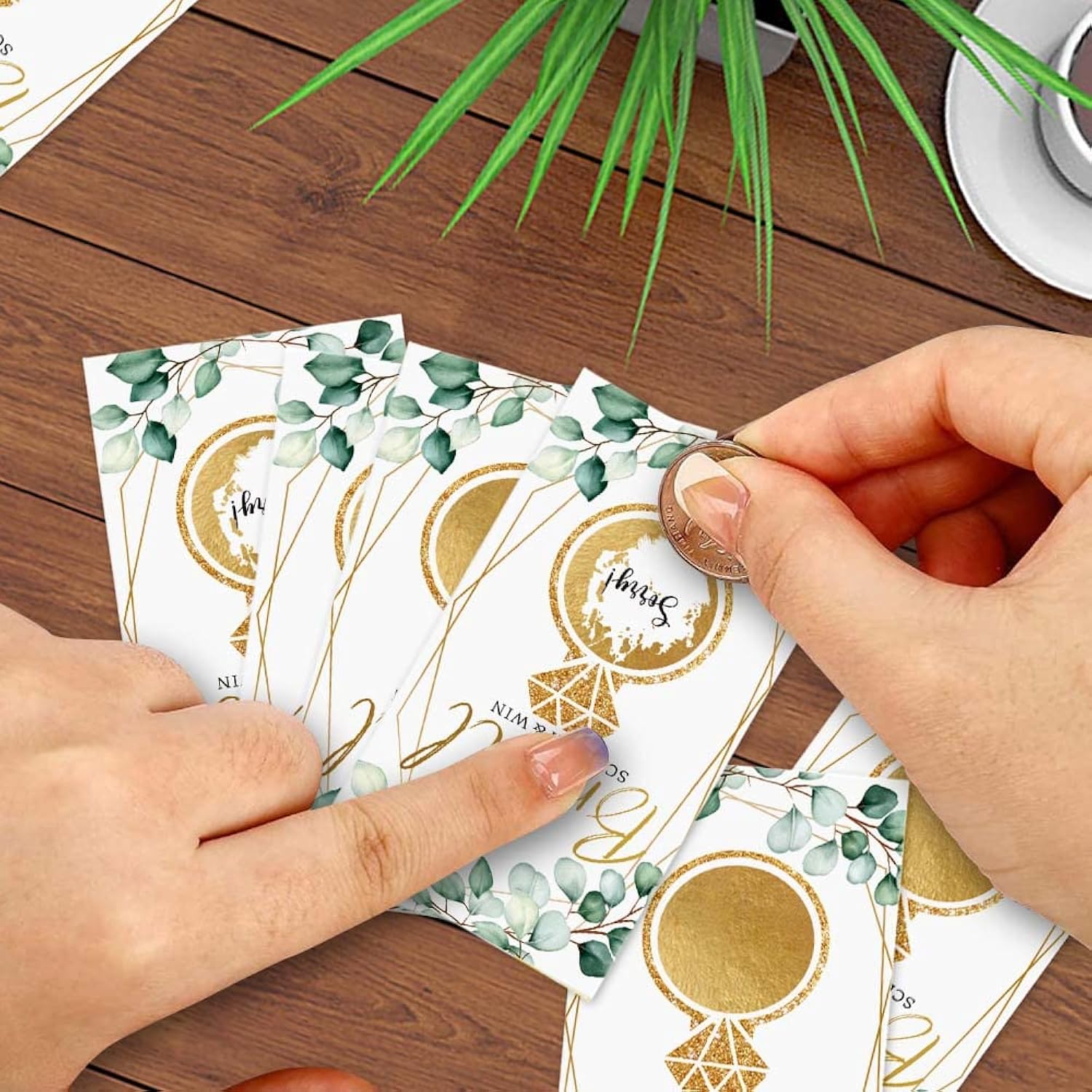 Bridal Shower Scratch Off Card-50 Pack,Golden Eucalyptus Green Garden Bride Shower Lottery Game, Activities, And Ideas, Country Wedding, Wedding Shower Ideas?Bridal Lottery Tickets